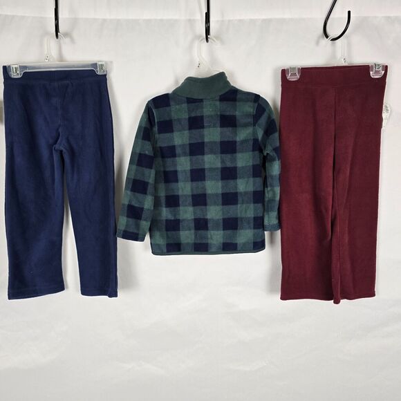 Old Navy Outfit Toddler 4T Blue Green Burgundy Fleece 1/3 Zip Top & 2 Pants NWT - Picture 2 of 16